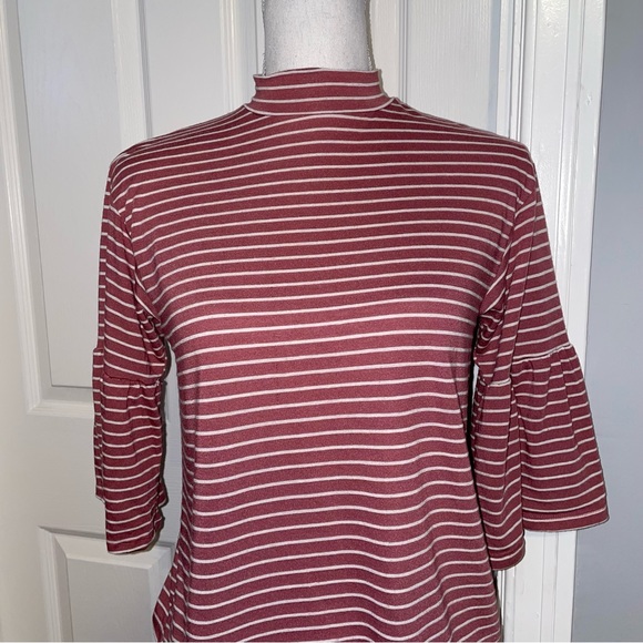 Billabong Striped Flutter Sleeve Mock Neck Tee - Picture 3 of 16
